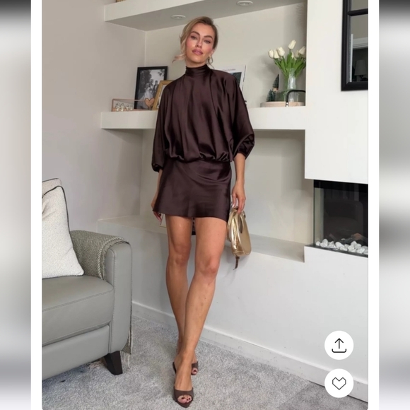 Zara Satin Effect Scarf Dress Brown NWT - Picture 4 of 15